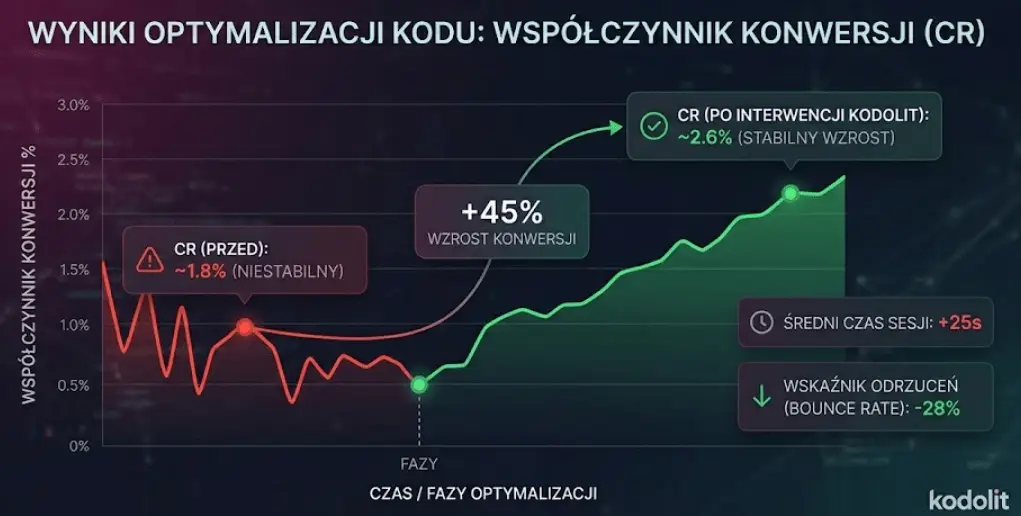 Zrzut ekranu z narzędzi programistycznych pokazujący błędy ładowania strony przed optymalizacją
